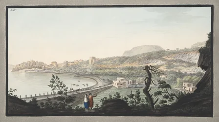 Vista de Puzzoli tirada do local representado na Placa XIII, Placa XXIV de &39;Campi Phlegraei: Observações sobre os Vulcões das Duas Sicílias&39;, por Sir William Hamilton (1730-1803), publicado em 1776
